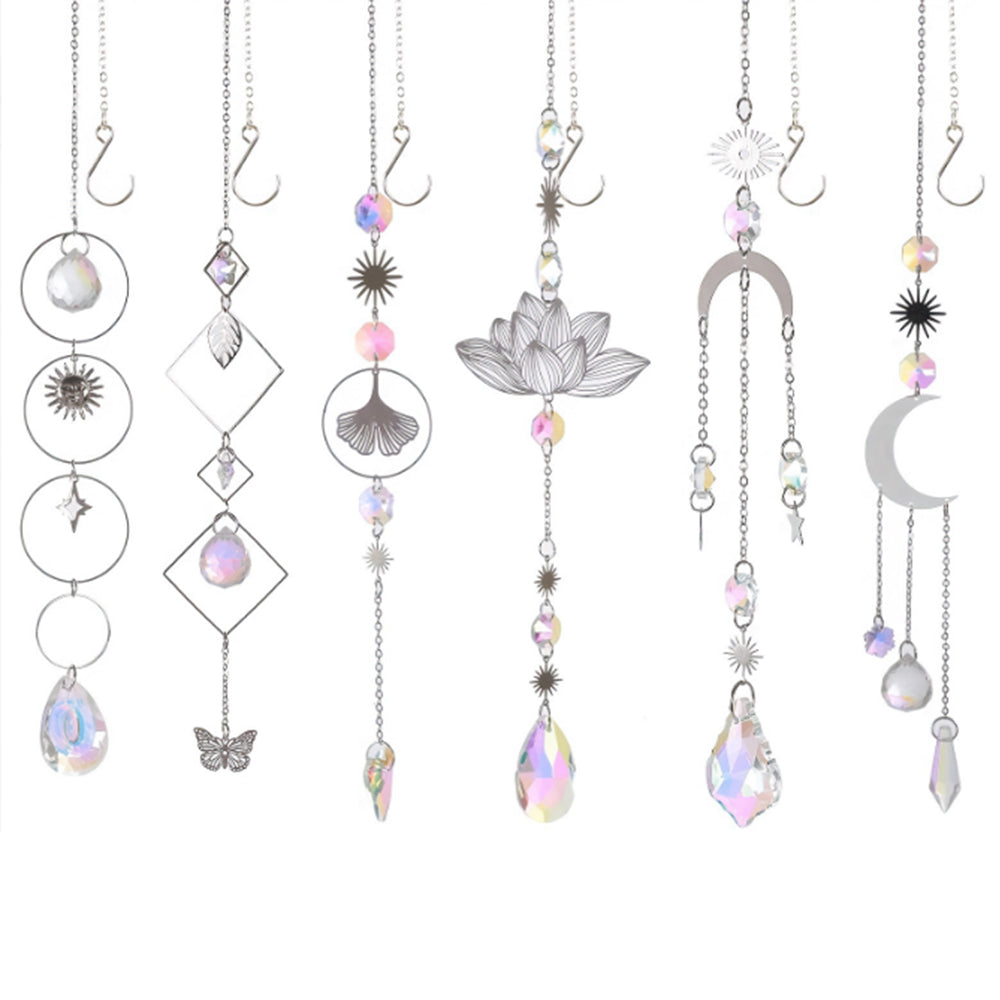 6Pcs Sun Catcher Prism Hanging Kit with Chain Silver