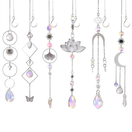6Pcs Sun Catcher Prism Hanging Kit with Chain Silver