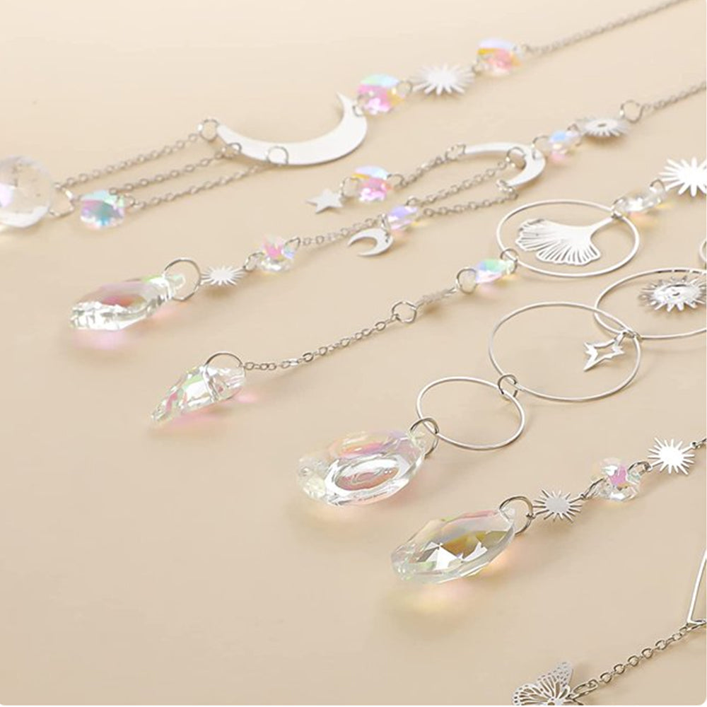 6Pcs Sun Catcher Prism Hanging Kit with Chain Silver