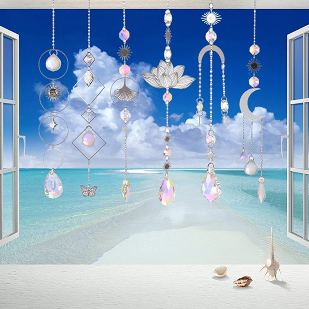 6Pcs Sun Catcher Prism Hanging Kit with Chain Silver