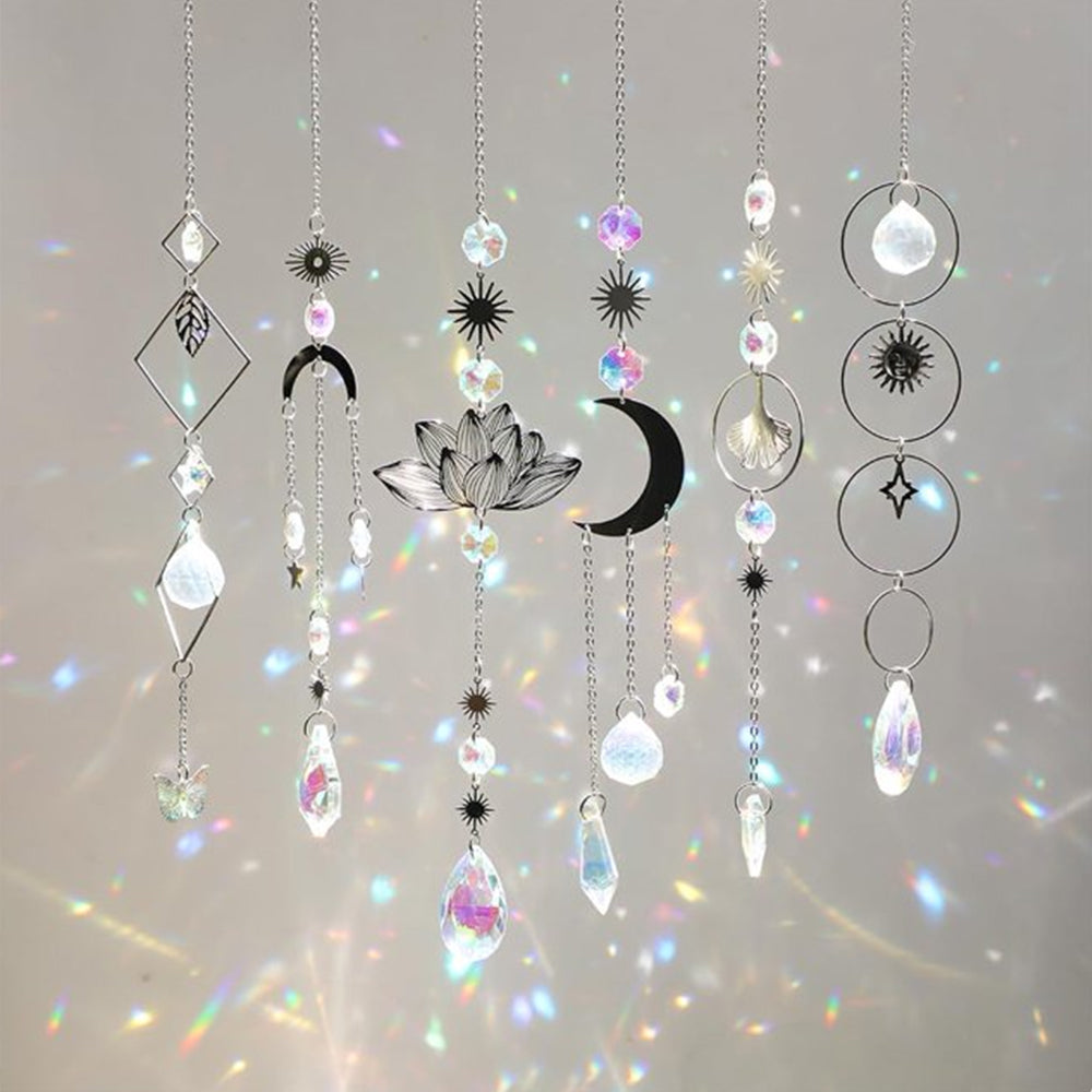 6Pcs Sun Catcher Prism Hanging Kit with Chain Silver