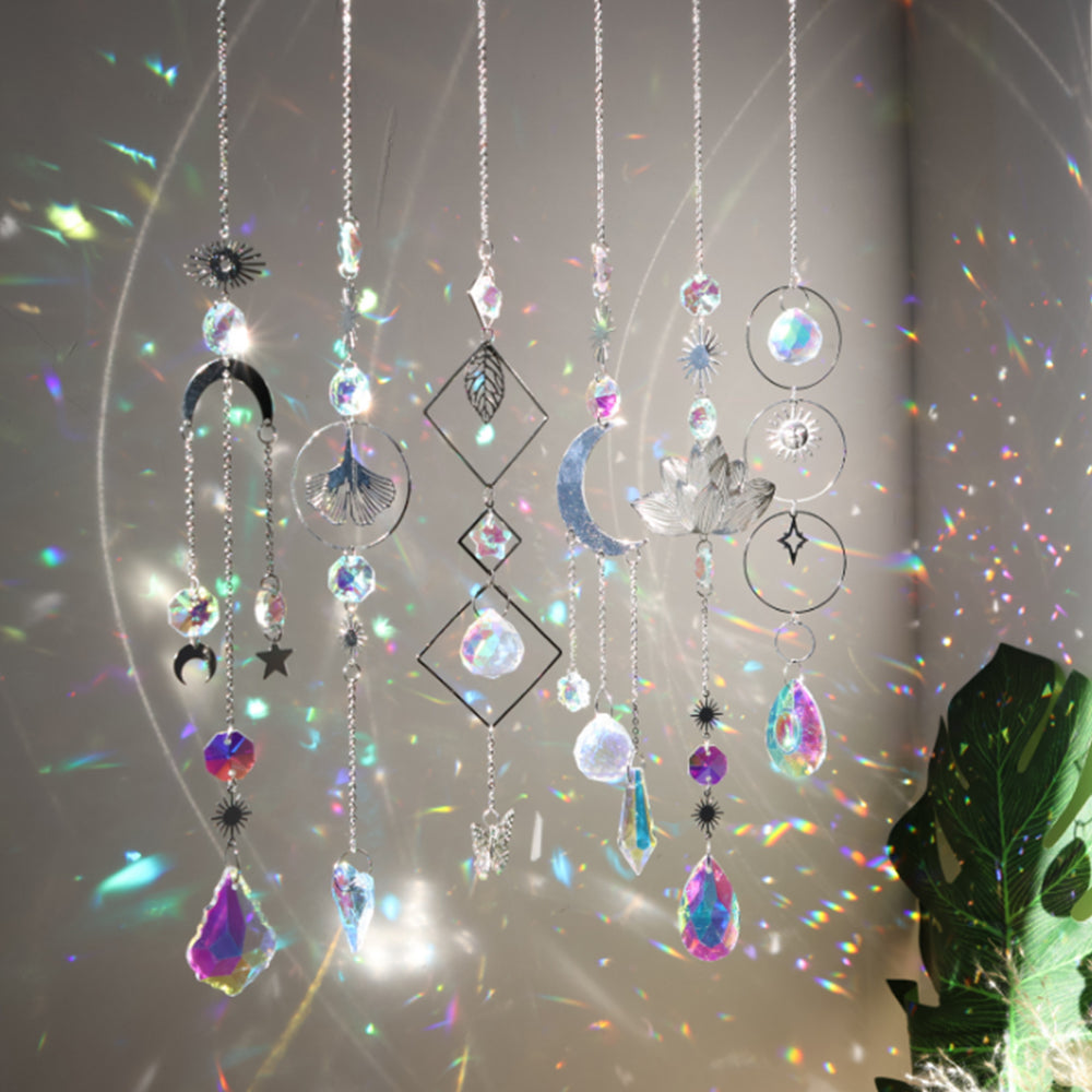 6Pcs Sun Catcher Prism Hanging Kit with Chain Silver