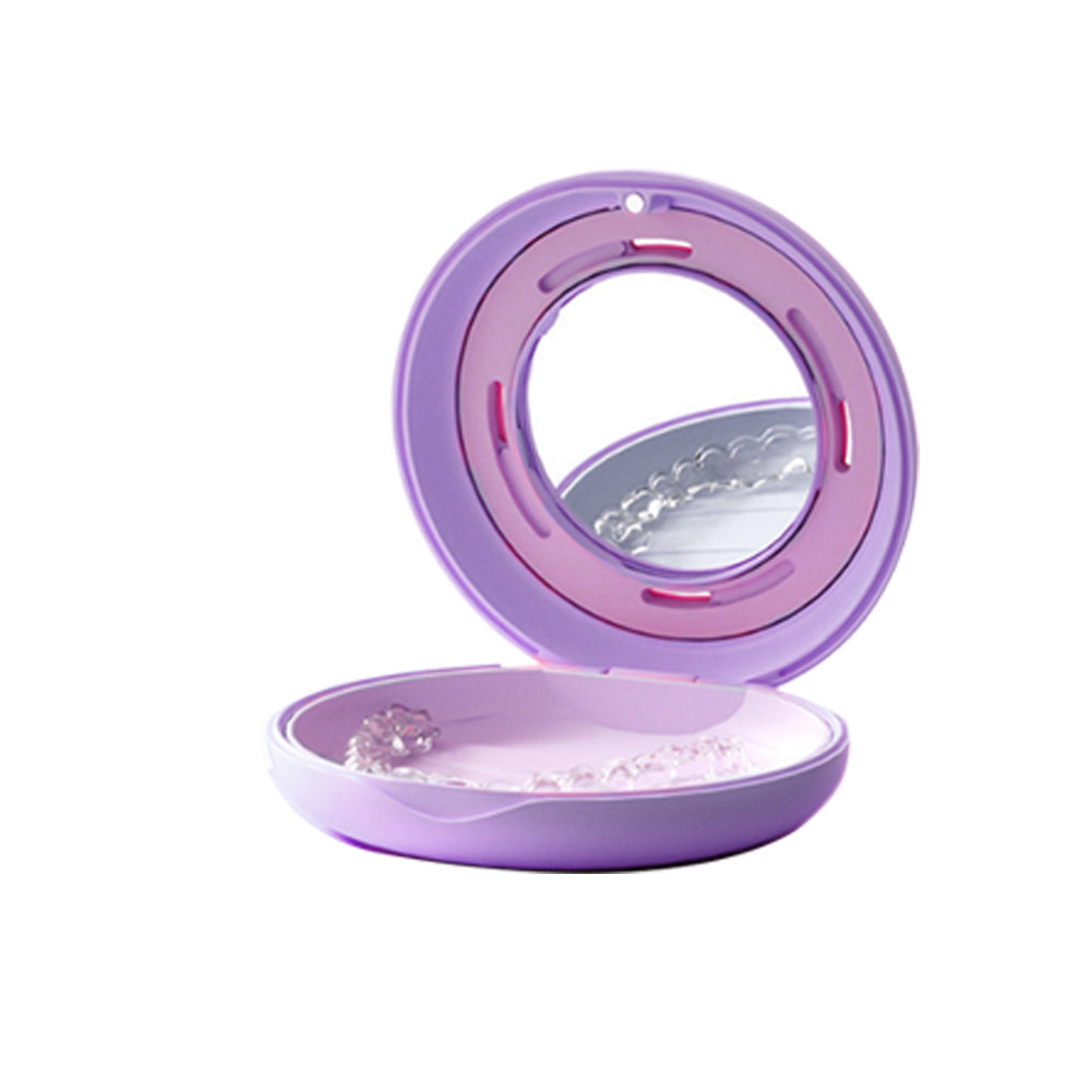 Dental Retainer Case with Mirror Retainer Storage Box Mouthguard Case Purple