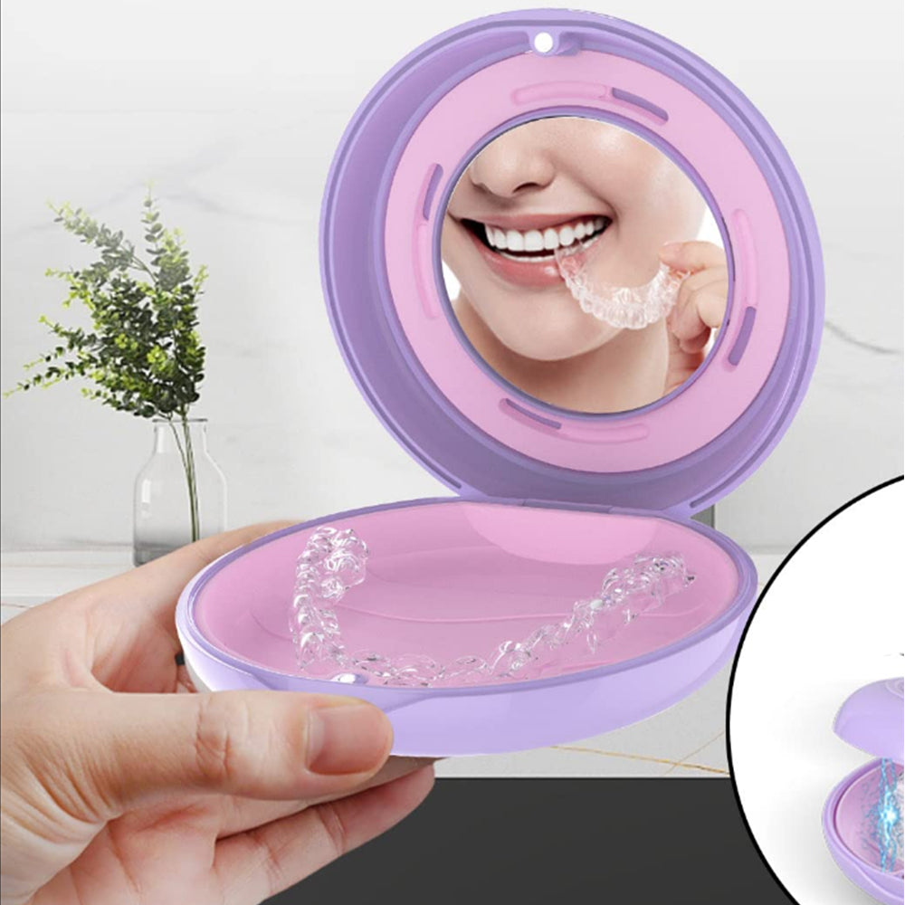 2Pcs Dental Retainer Case with Mirror Retainer  Mouthguard Storage Box Purple
