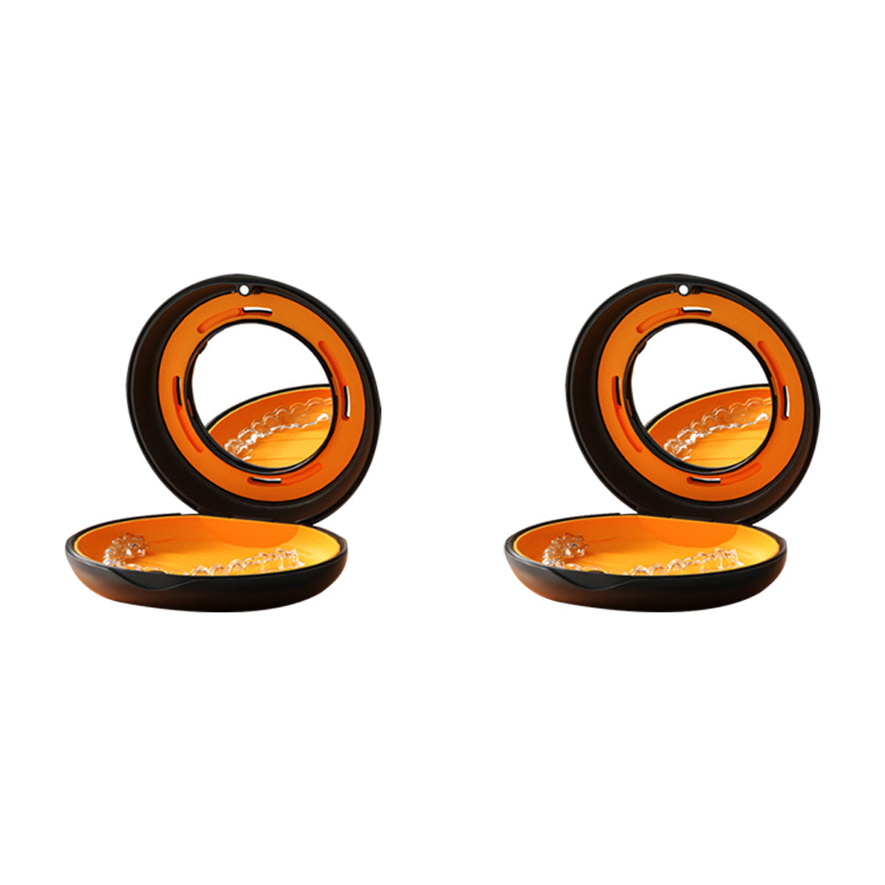 2Pcs Dental Retainer Case with Mirror Retainer Storage Box Mouthguard Case Black