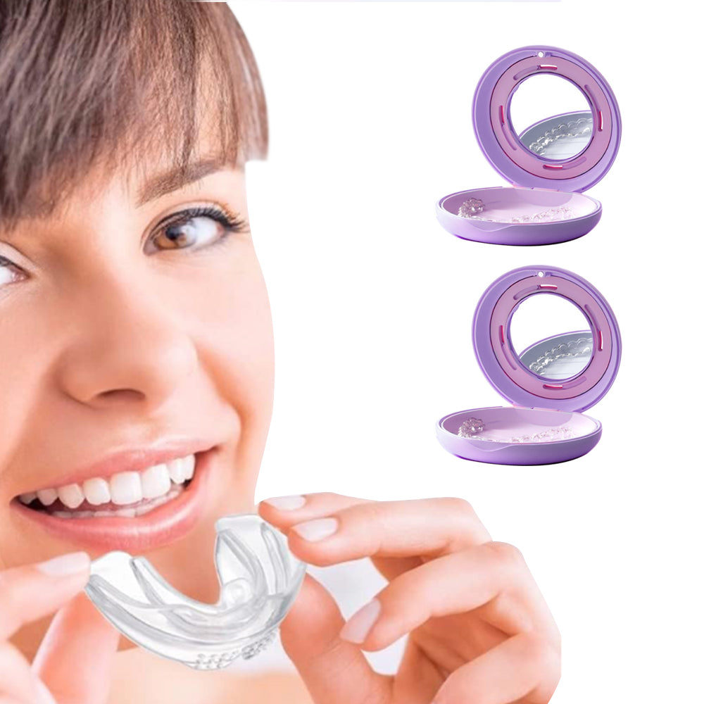 2Pcs Dental Retainer Case with Mirror Retainer  Mouthguard Storage Box Purple