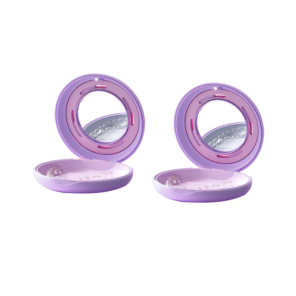 2Pcs Dental Retainer Case with Mirror Retainer  Mouthguard Storage Box Purple
