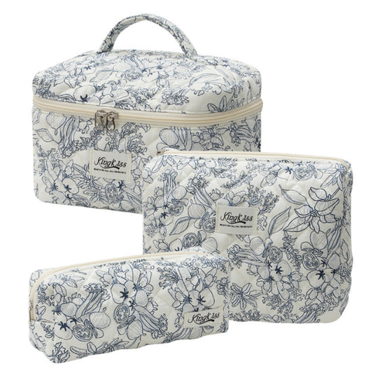 3Pcs Cute Aesthetic Floral Cotton Cosmetic Bag Toiletry Organizer Bag ST1