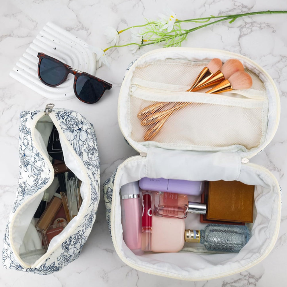 3Pcs Cute Aesthetic Floral Cotton Cosmetic Bag Toiletry Organizer Bag ST1