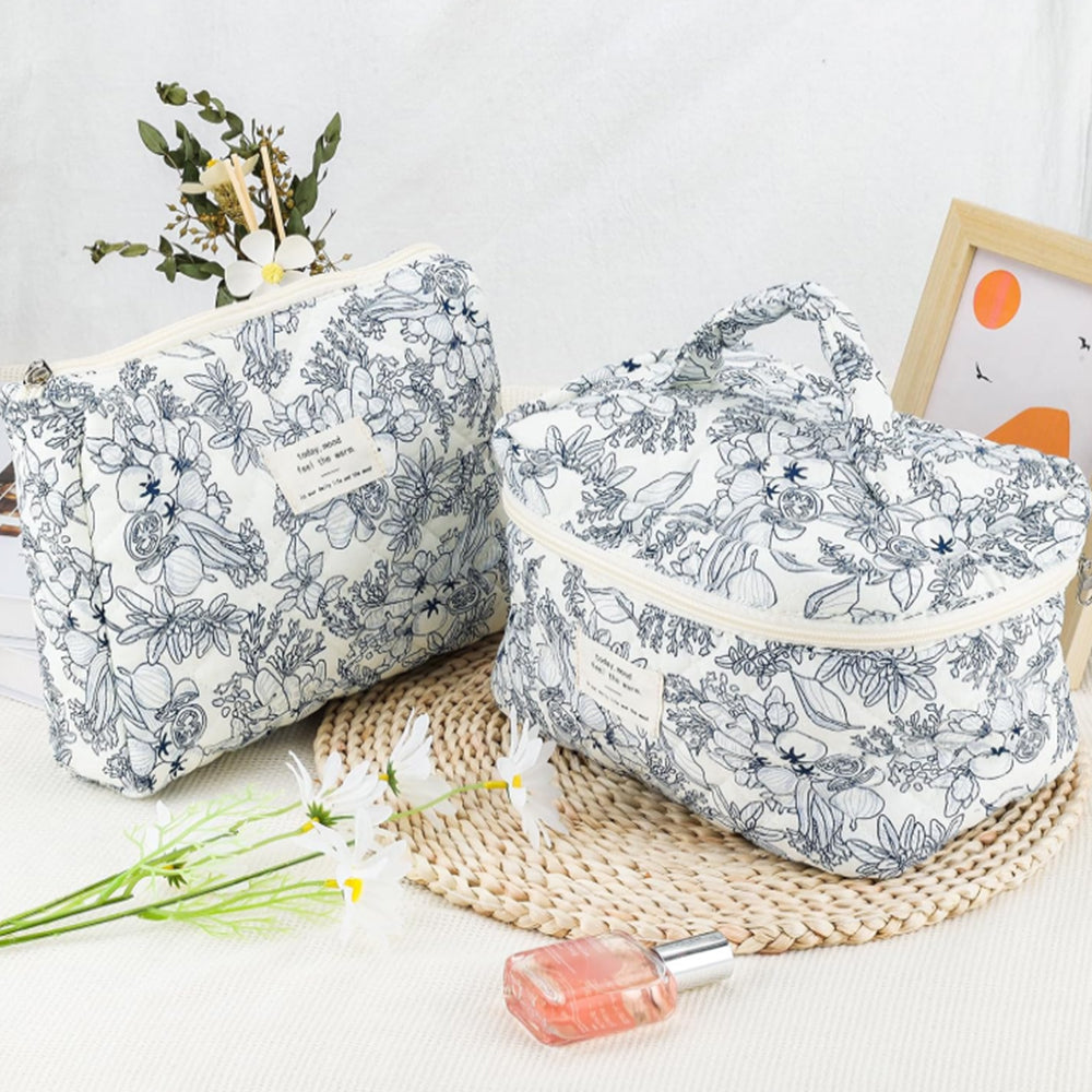 3Pcs Cute Aesthetic Floral Cotton Cosmetic Bag Toiletry Organizer Bag ST1