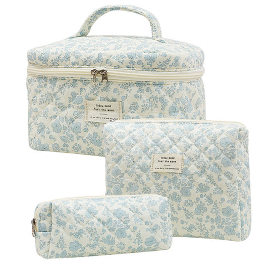 3Pcs Cute Aesthetic Floral Cotton Cosmetic Bag Toiletry Organizer Bag ST2