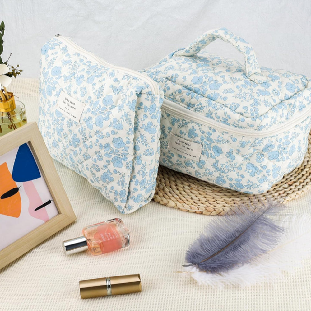 3Pcs Cute Aesthetic Floral Cotton Cosmetic Bag Toiletry Organizer Bag ST2