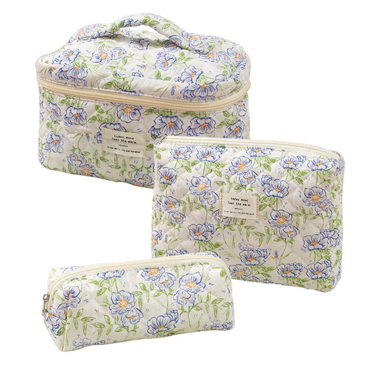 3Pcs Cute Aesthetic Floral Cotton Cosmetic Bag Toiletry Organizer Bag ST3