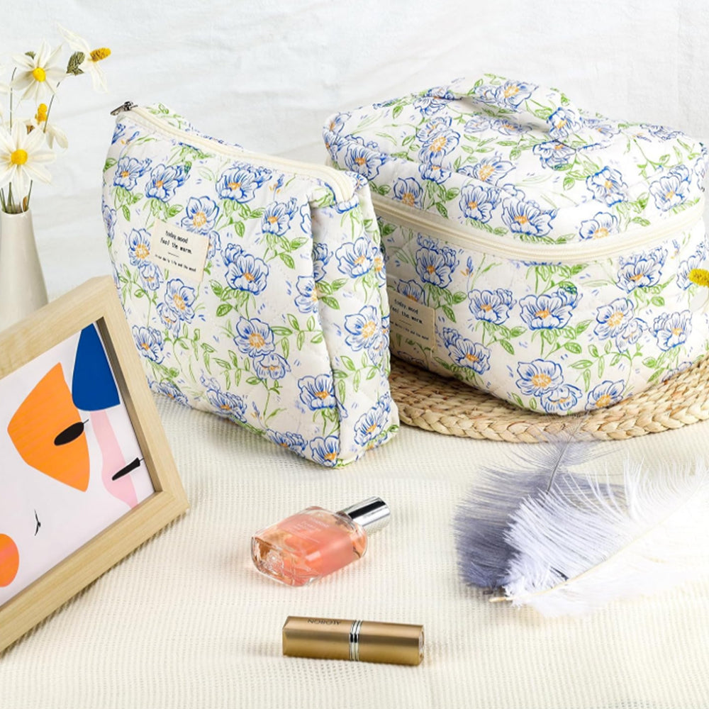 3Pcs Cute Aesthetic Floral Cotton Cosmetic Bag Toiletry Organizer Bag ST3