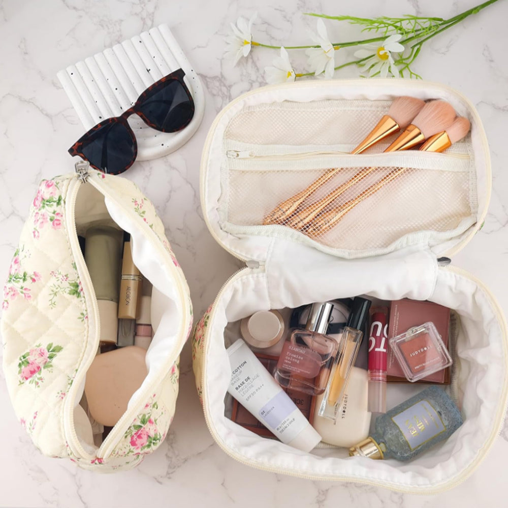 3Pcs Cute Aesthetic Floral Cotton Cosmetic Bag Toiletry Organizer Bag ST4