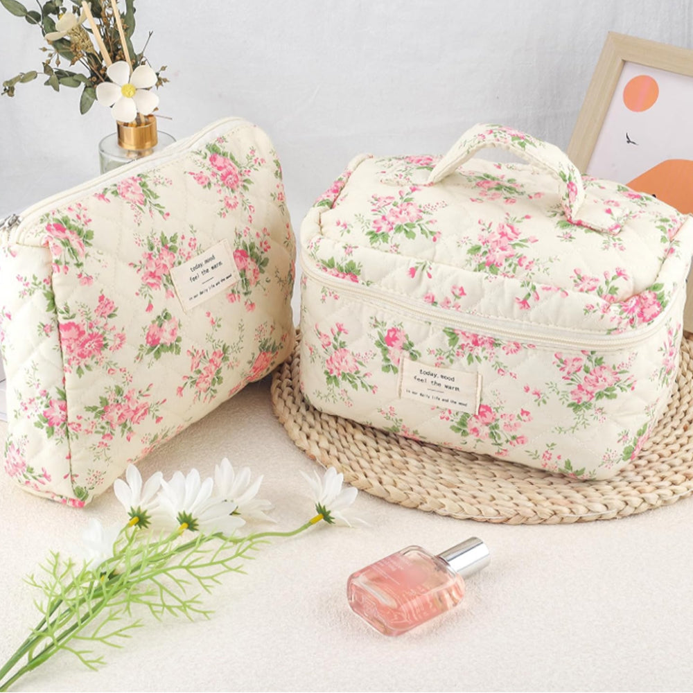 3Pcs Cute Aesthetic Floral Cotton Cosmetic Bag Toiletry Organizer Bag ST4