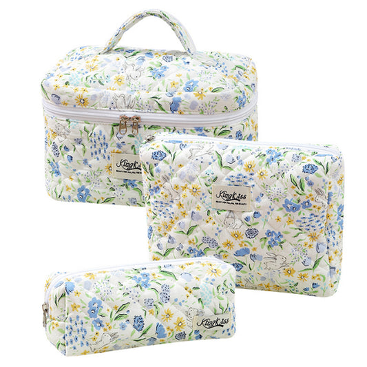 3Pcs Cute Aesthetic Floral Cotton Cosmetic Bag Toiletry Organizer Bag ST5