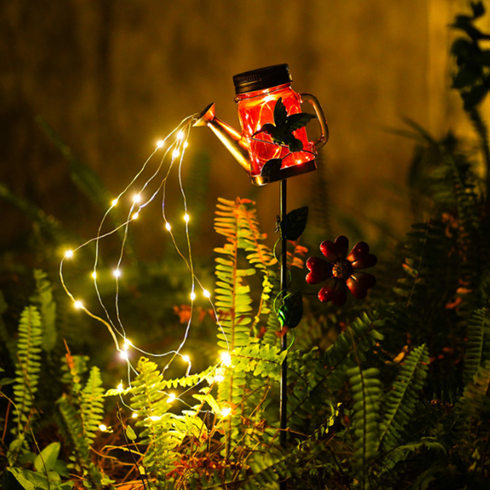 2Pcs Solar Watering Can Light Outdoor Water-Resistant Waterfall Lamp Hummingbird