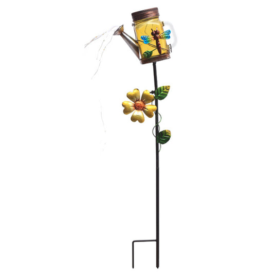 Solar Watering Can Light Outdoor Water-Resistant Art Waterfall Lamp Dragonfly