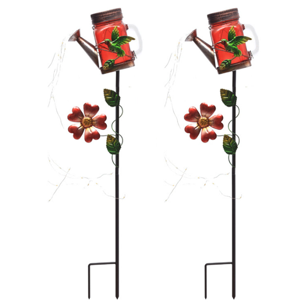 2Pcs Solar Watering Can Light Outdoor Water-Resistant Waterfall Lamp Hummingbird