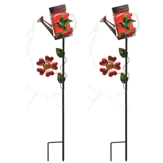 2Pcs Solar Watering Can Light Outdoor Water-Resistant Waterfall Lamp Hummingbird