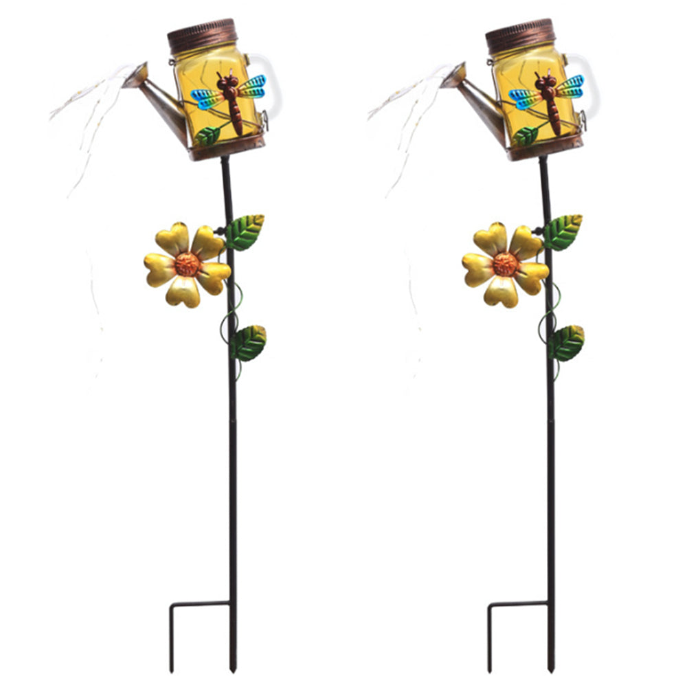 2Pcs Solar Watering Can Light Outdoor Water-Resistant Waterfall Lamp Dragonfly
