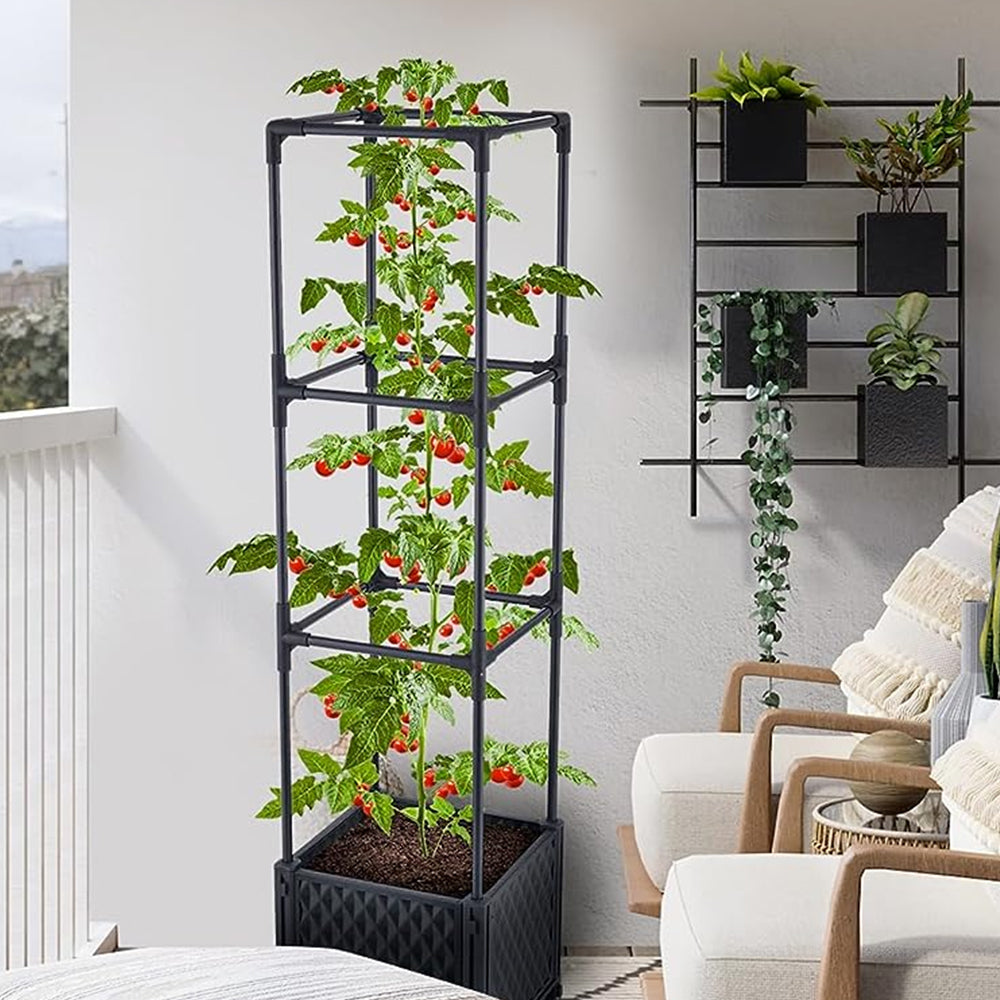 3-Tier Garden Planter Boxes with Trellis for Climbing Vegetables Plants
