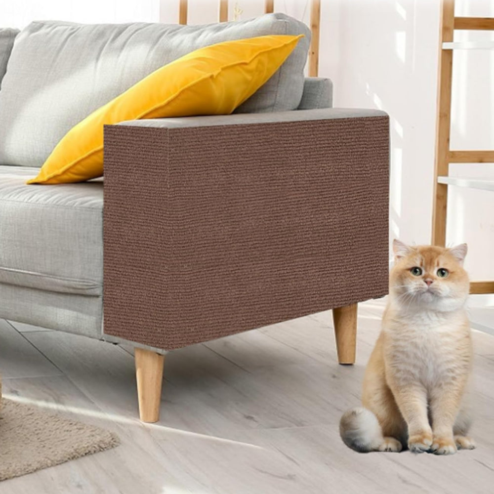 60x100cm Self-Adhesive Cat Scratching Mat Trimmable Cat Couch Protector Brown