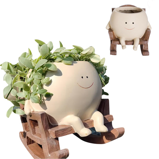Smily Face Resin Rocking Chair Succulent Pot for Indoor Outdoor Plants