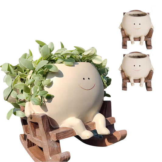2Pcs Smily Face Resin Rocking Chair Succulent Pot for Indoor Outdoor Plants