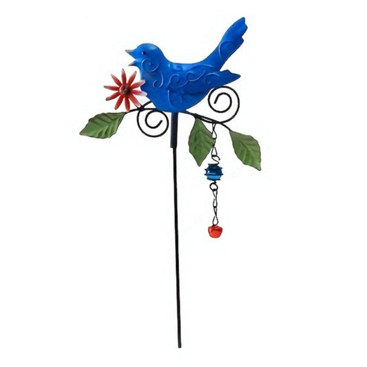 Metal Bird Art Stake Garden Stand Yard Decor Lawn Ornament Blue