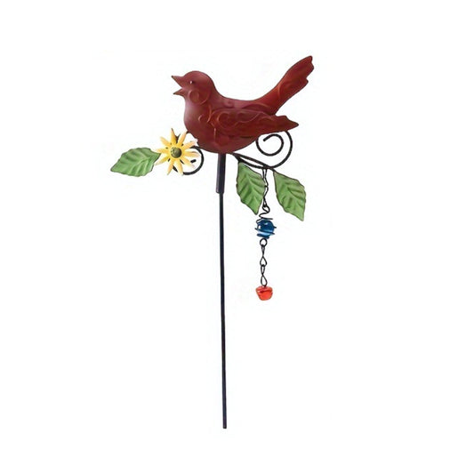 Metal Bird Art Stake Garden Stand Yard Decor Lawn Ornament Red