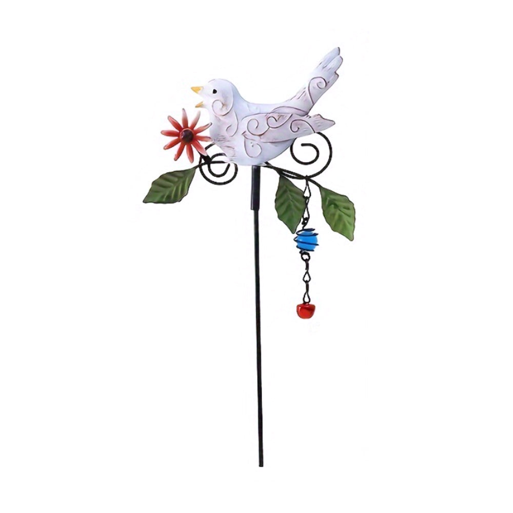 Metal Bird Art Stake Garden Stand Yard Decor Lawn Ornament White