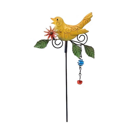 Metal Bird Art Stake Garden Stand Yard Decor Lawn Ornament Yellow