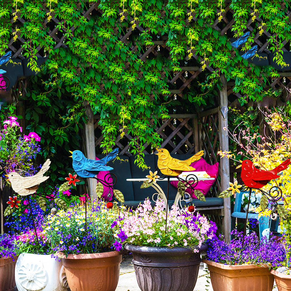 Metal Bird Art Stake Garden Stand Yard Decor Lawn Ornament Yellow