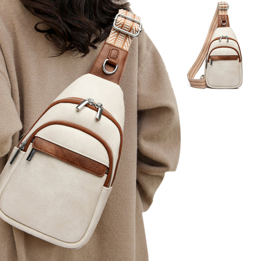 PU Leather Crossbody Chest Bag for Women Beige