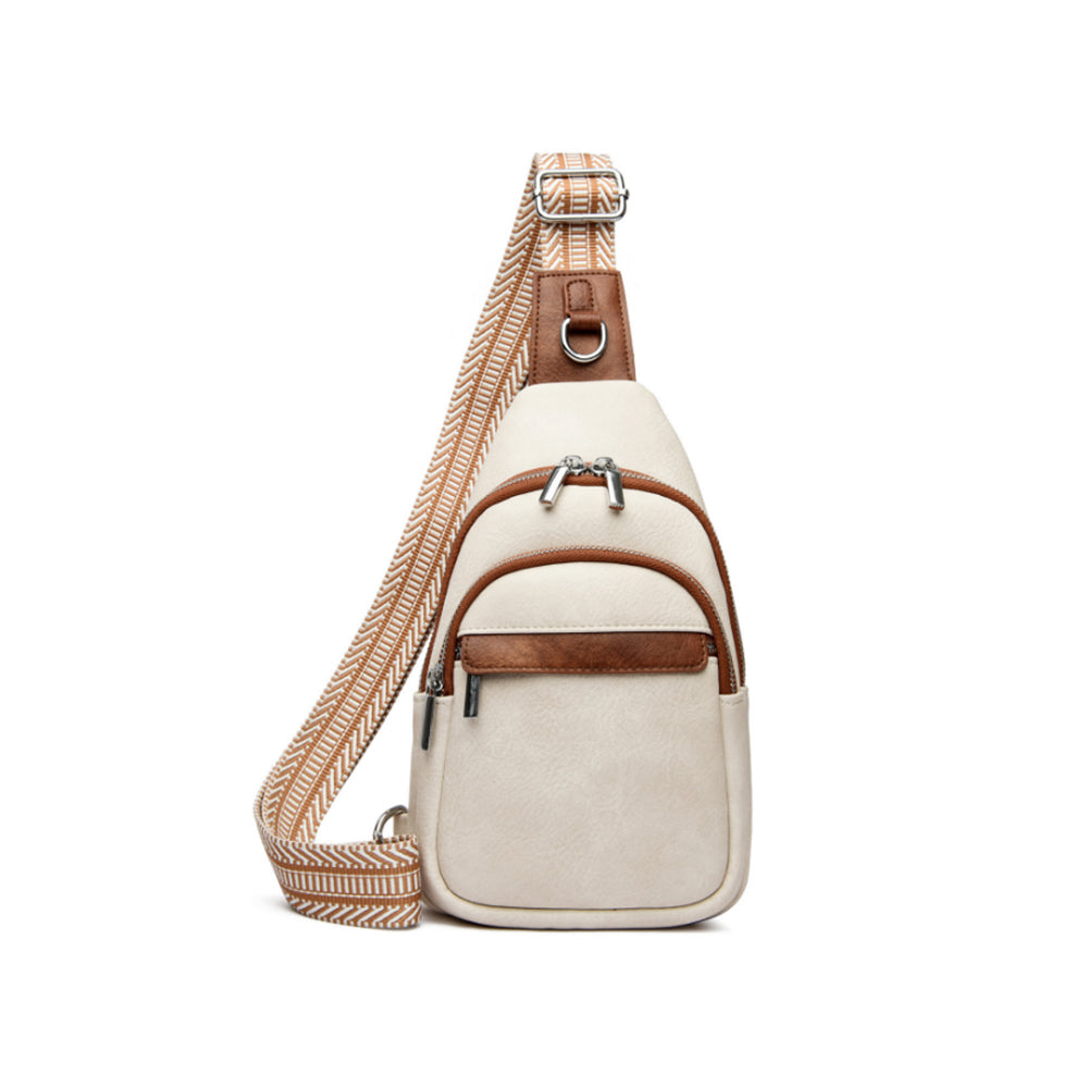 PU Leather Crossbody Chest Bag for Women Beige