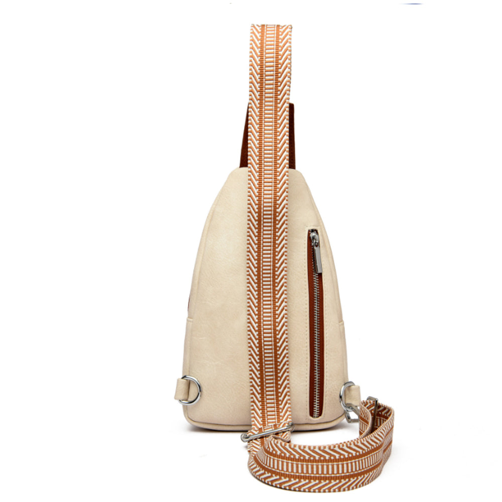 PU Leather Crossbody Chest Bag for Women Beige