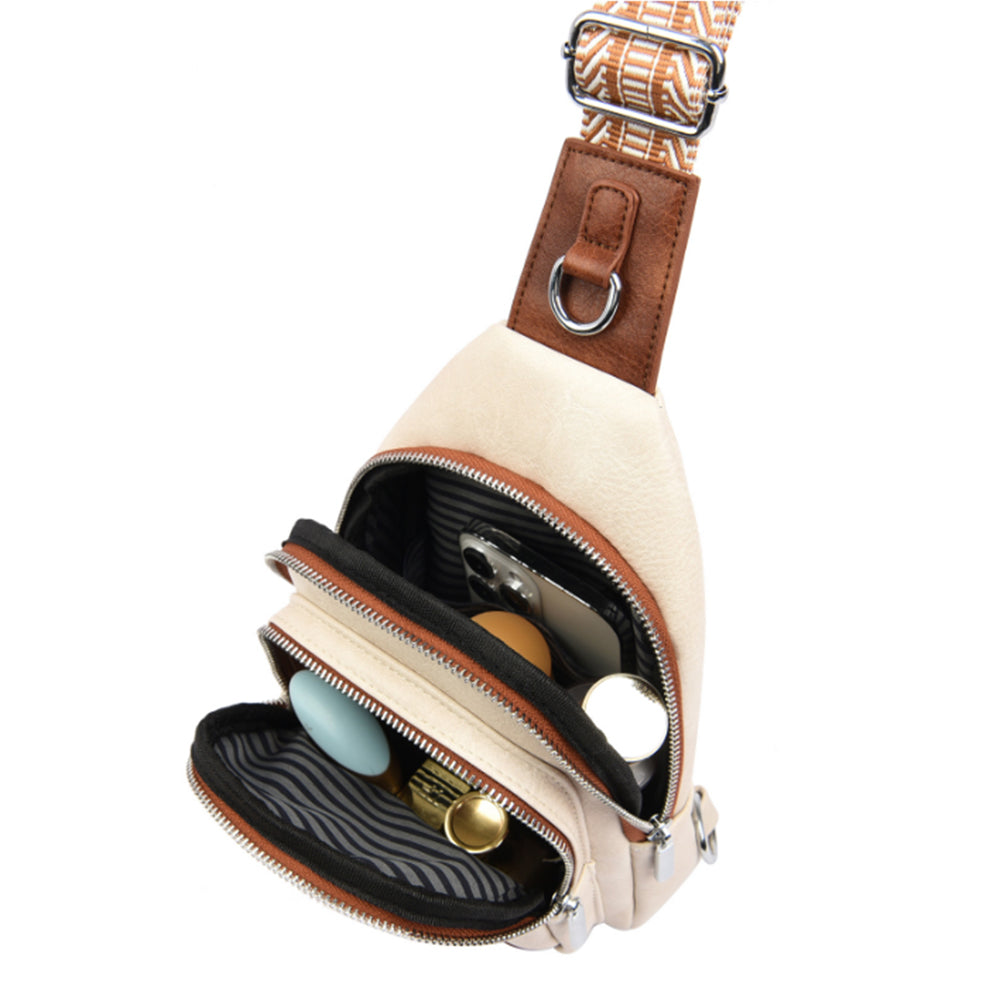 PU Leather Crossbody Chest Bag for Women Beige