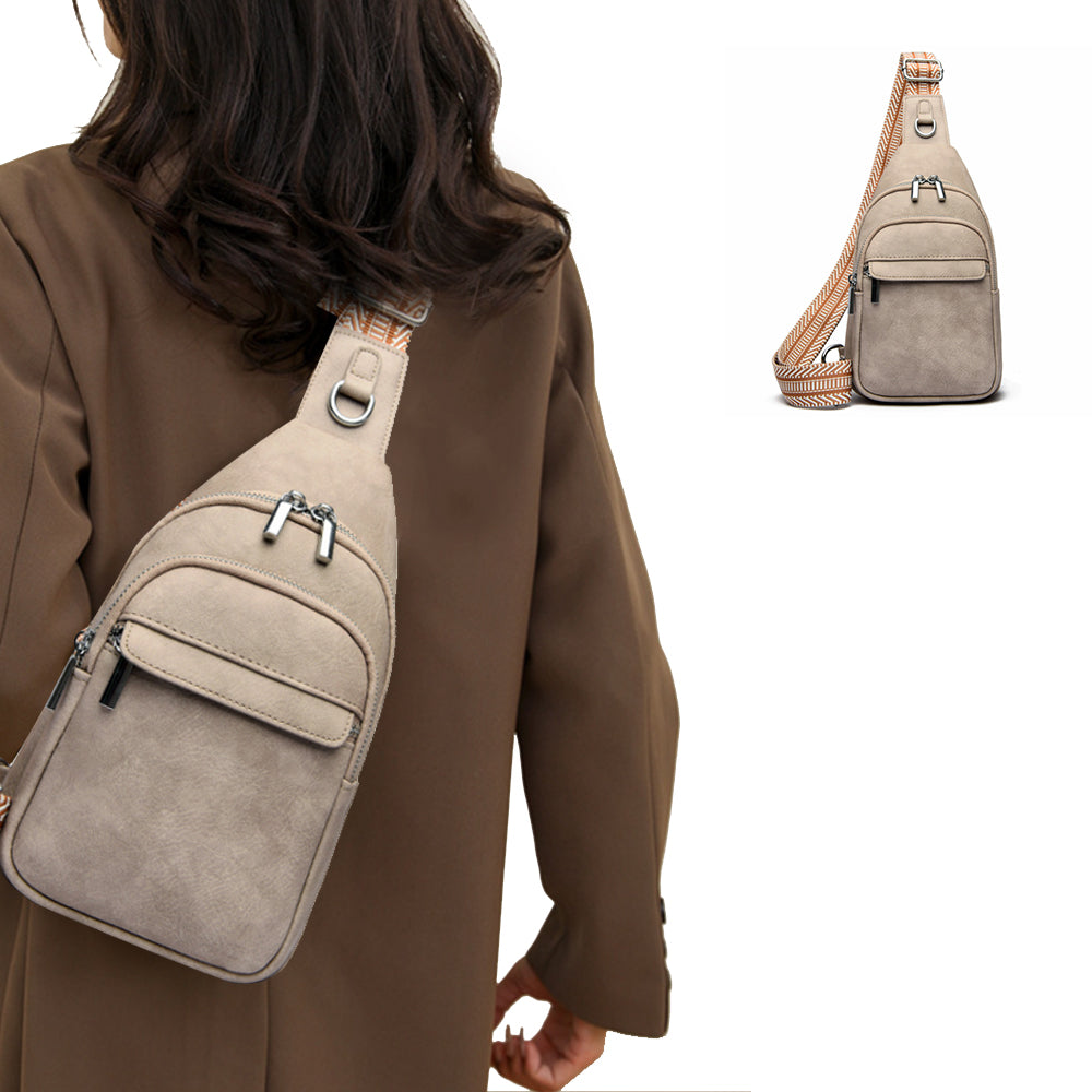 PU Leather Crossbody Chest Bag for Women Grey