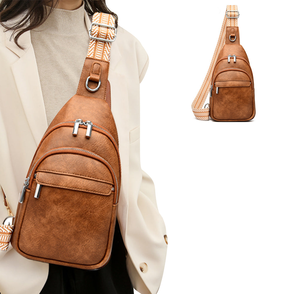 PU Leather Crossbody Chest Bag for Women Light Brown