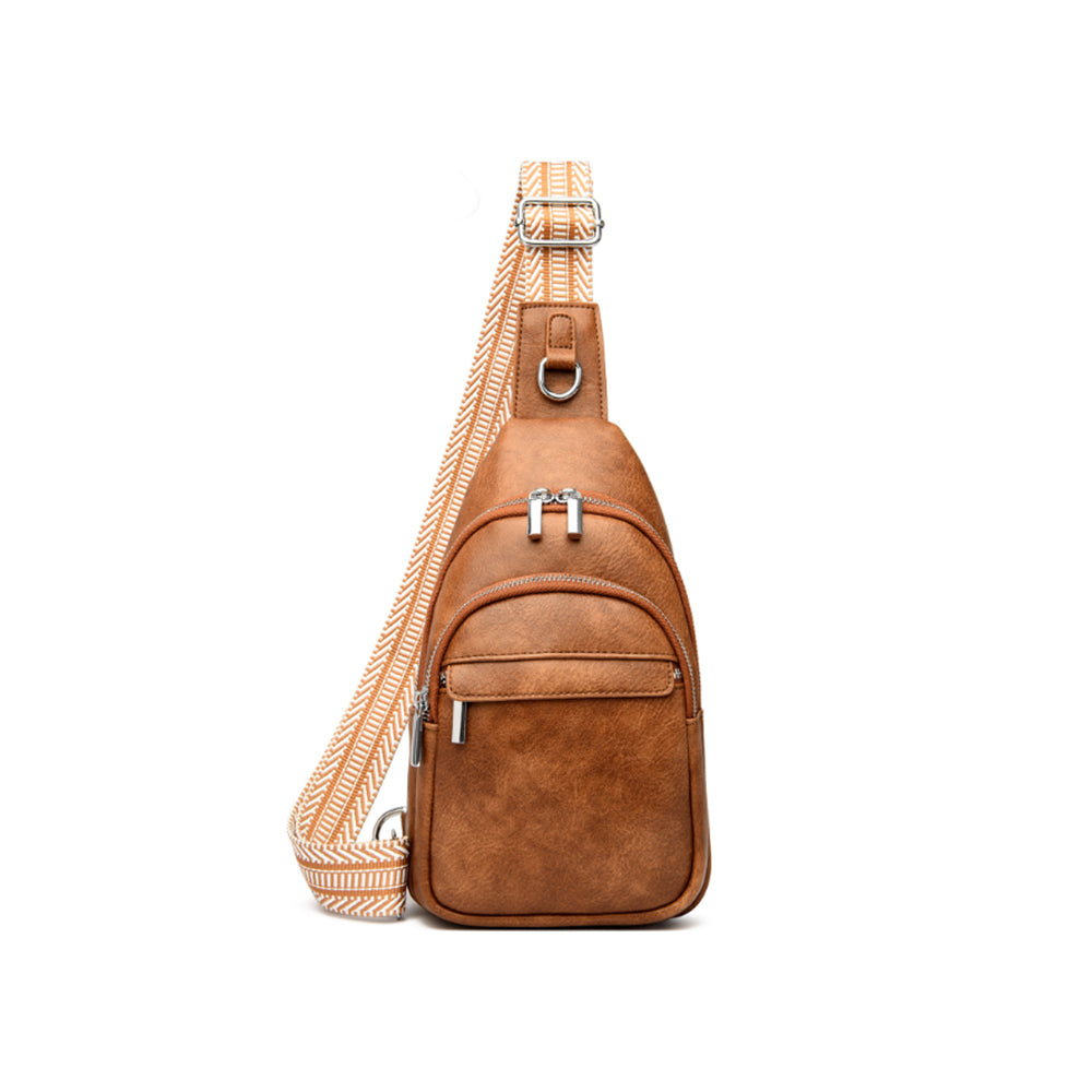 PU Leather Crossbody Chest Bag for Women Light Brown