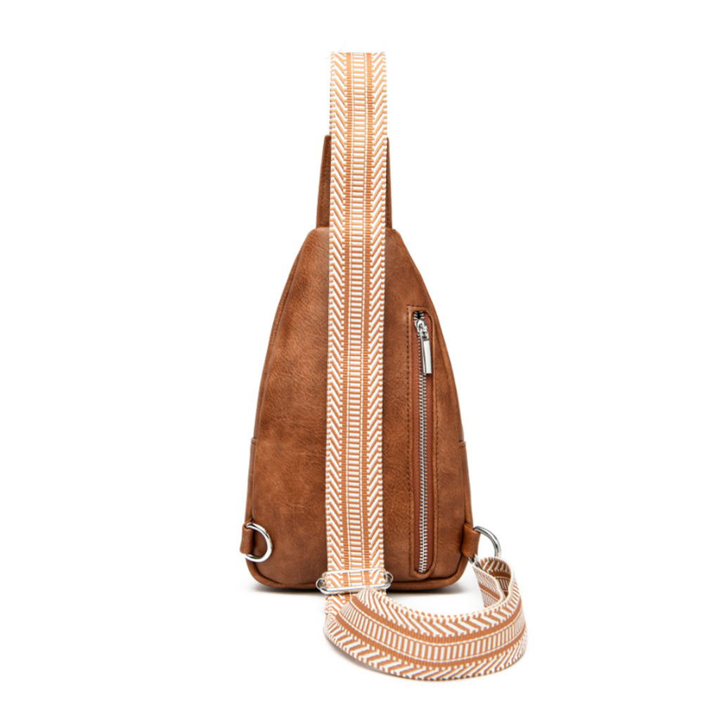 PU Leather Crossbody Chest Bag for Women Light Brown