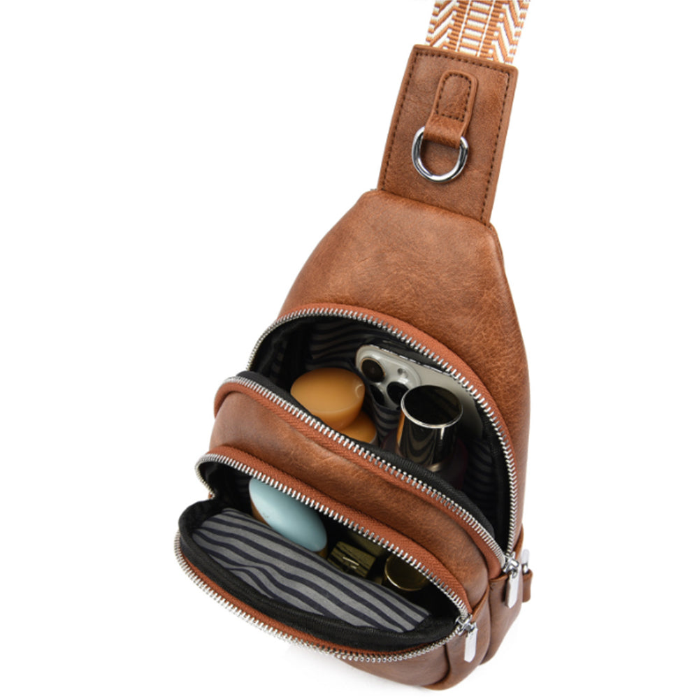 PU Leather Crossbody Chest Bag for Women Light Brown