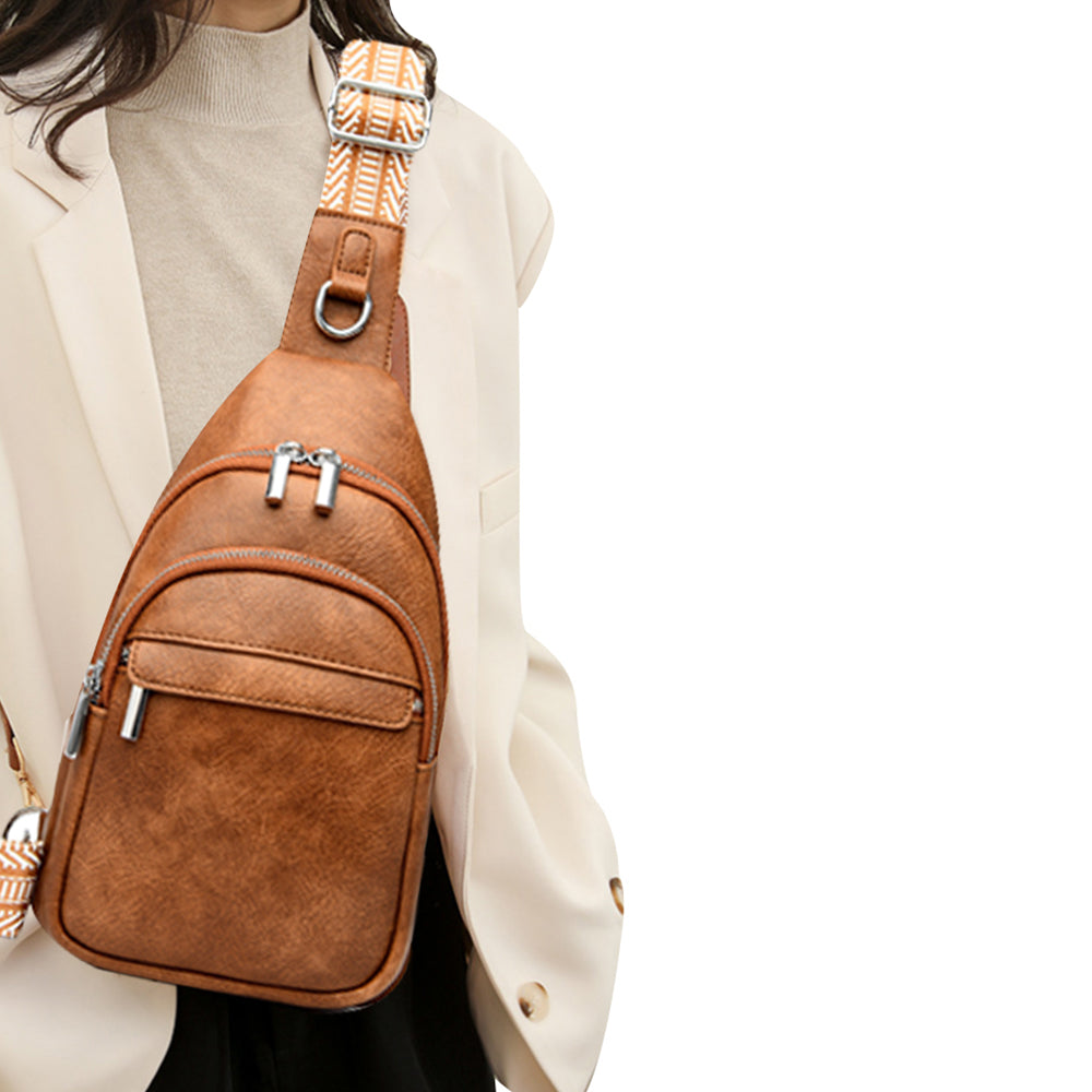 PU Leather Crossbody Chest Bag for Women Light Brown
