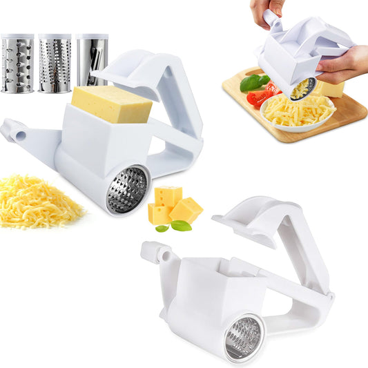 2Pcs 3 in1 Stainless Steel Rotary Cheese Graters Handheld Cheese Cutter