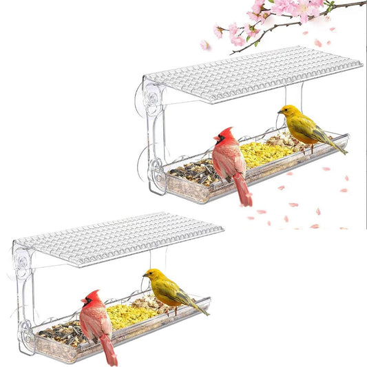 2Pcs Outdoors Window Clear Bird Feeder with Strong Suction Cups