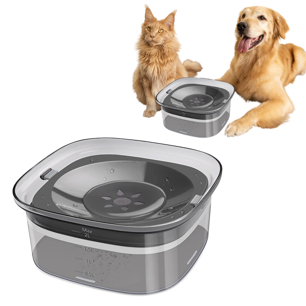 2L Pet Dog Cat Water Bowl No Spill Water Feeder Black
