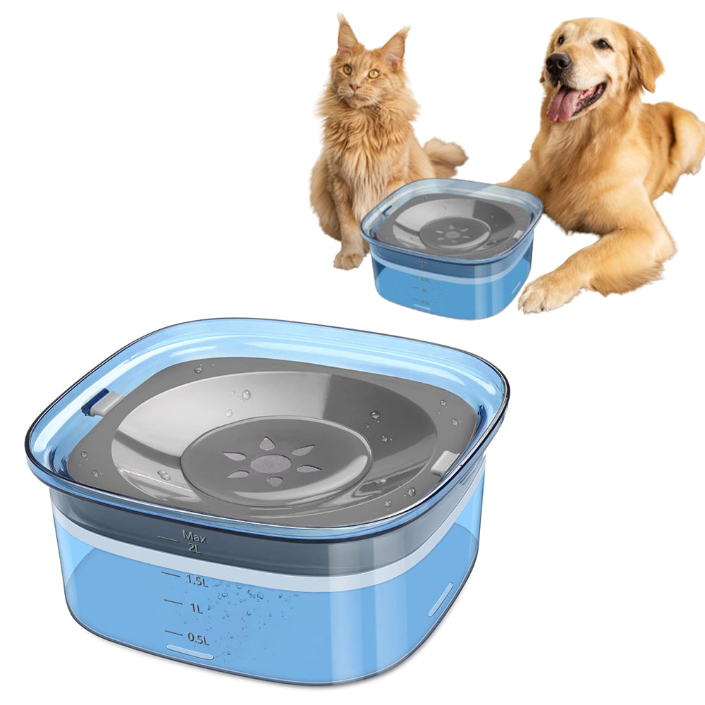 2L Pet Dog Cat Water Bowl No Spill Water Feeder Blue