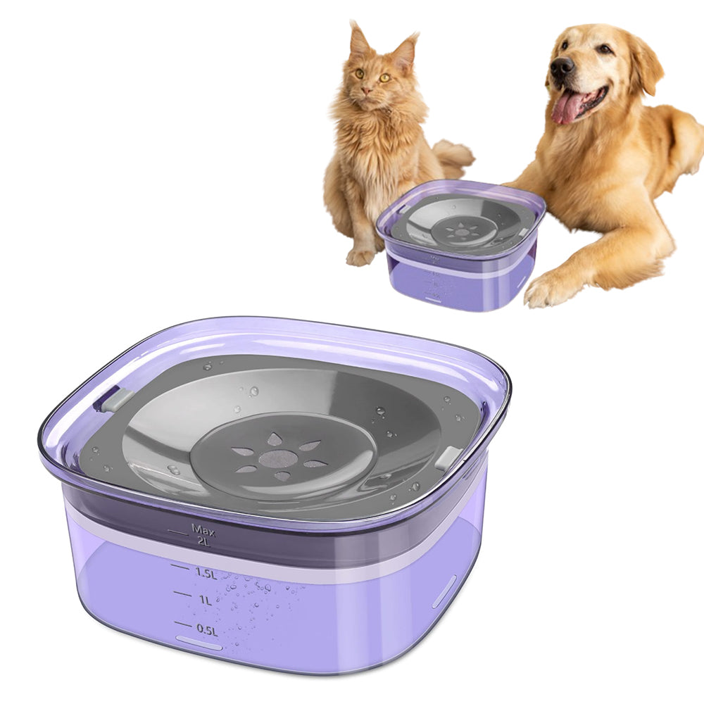 2L Pet Dog Cat Water Bowl No Spill Water Feeder Purple